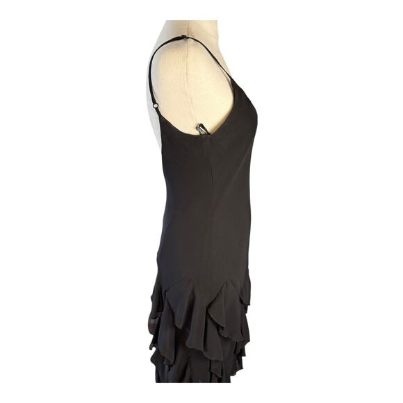 VTG Ruffle Asymmetrical Handkerchief Black Midi Dress Silky Fairy Whimsigoth Y2K - Picture 4 of 14